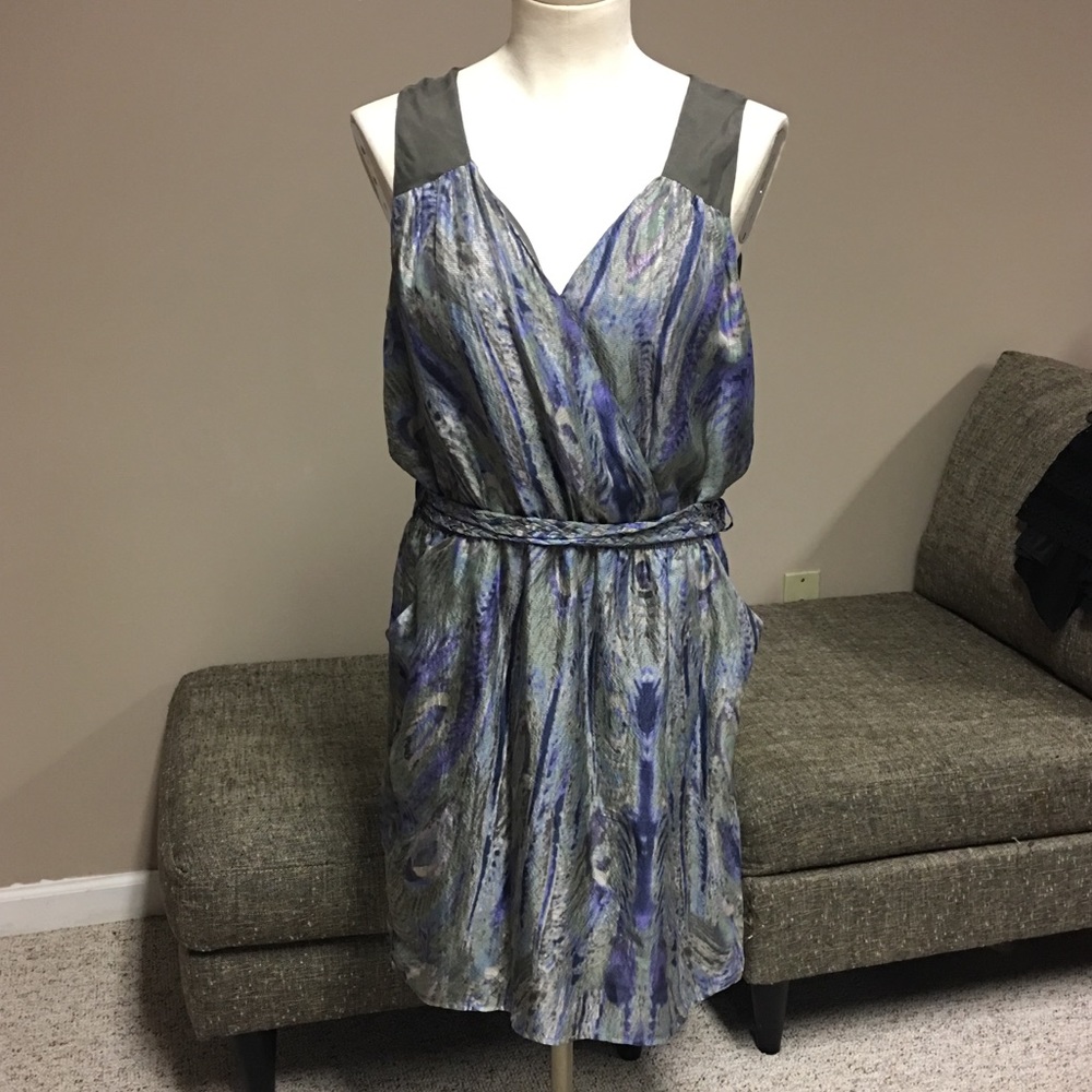 Charlie Jade Silk Peacock Print Silk Dress/Size LG